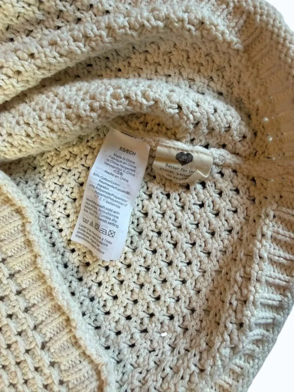 Madewell Women's XS Waffle Knit Sweater Cream 100% Cotton Long Sleeve Pullover